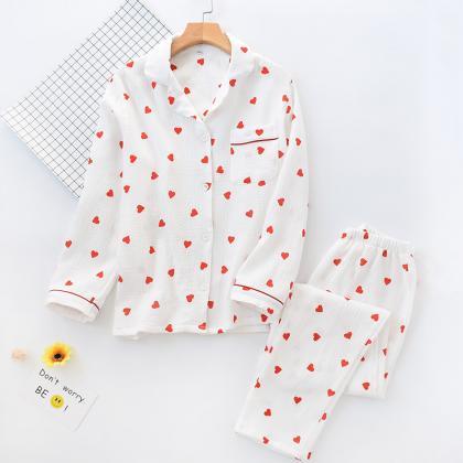 Two Piece Pajamas Set Long Sleeve Sleepwear Womens..