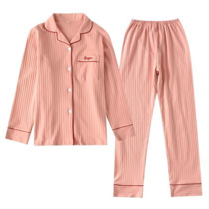 Pajamas Set Long Sleeve Sleepwear Womens Button..