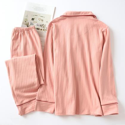 Pajamas Set Long Sleeve Sleepwear Womens Button..
