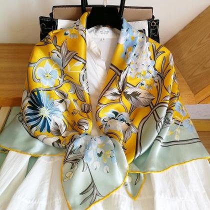 100% Pure Mulberry Silk Square Scarf Floral Print..