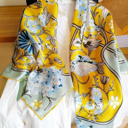 100% Pure Mulberry Silk Square Scarf Floral Print..