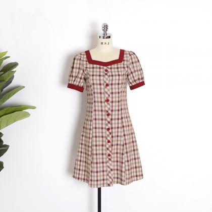 Summer Square Collar Puff Sleeve Button Front..