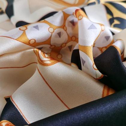 100% Mulberry Silk Scarf Printed Vintage Elegant..
