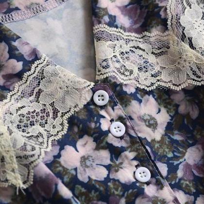 Women Summer Turn-down Collar Button Front Floral..
