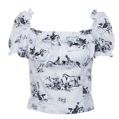 Summer Square Neck Puff Sleeve Printed Crop Top..