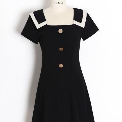 Hepburn Style Vintage Square Collar Summer Short..
