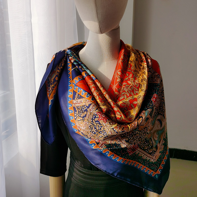 100% Mulberry Silk Twill Vintage Printed Shawl Women Square Wrap Scarf ...