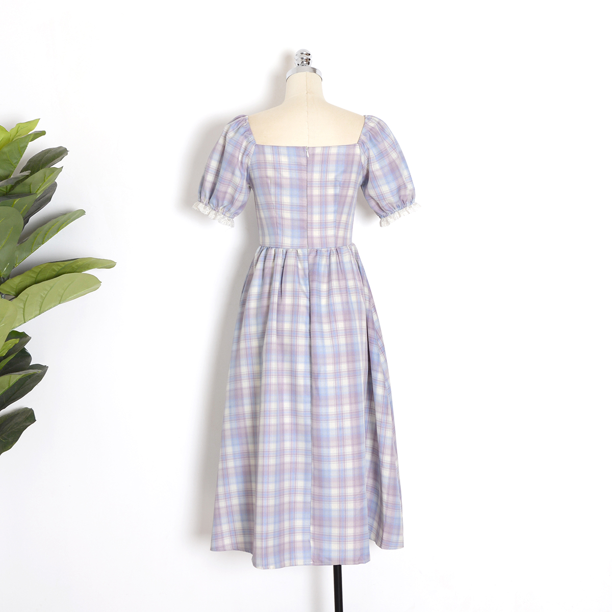 Plaid Long Sleeve Tulle Maxi Dress