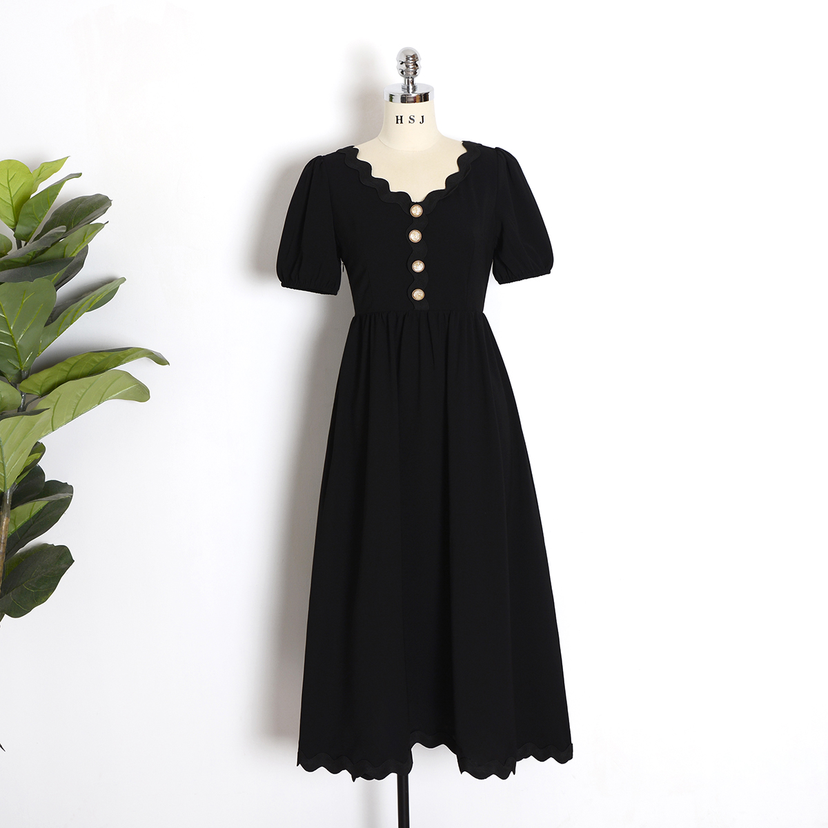 Hepburn Style Vintage Dress Summer Short Sleeve A-line Little Black Dress
